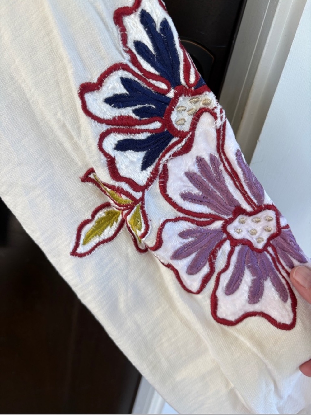 Anthropologie Embroidered Appliqué Sweatshirt Top Oversized XXS - Picture 8 of 11